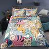 Cat Flowers King Queen Duvet Cover Cartoon Kitty Floral Bedding Set For Kids Lovely Animals Black 2/3pcs Polyester Quilt Cover