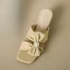 Fashion Square Toe Women Slippers Bow Heeled Sandals Loafers Shoes Woman 2025 Fashion Summer Shallow Dress Comfort Soft Leather Slides