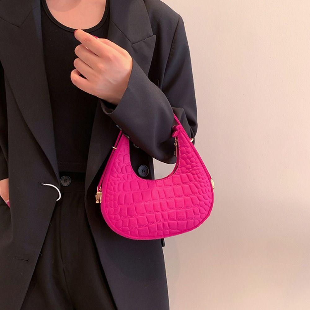 Korean Style Crescent Bag Shoulder Pouch Underarm Bag Elegant Felt Handbag Girls