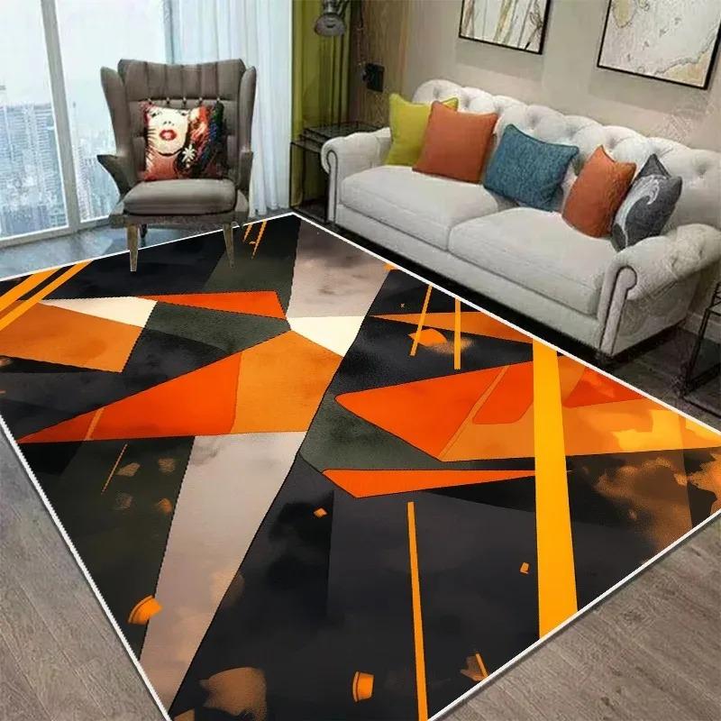 Alfombra geométrica naranja y negra para sala de estar, alfombrilla de suelo para baño resistente a la suciedad, alfombras grandes antideslizantes para dormitorio, decoración del hogar