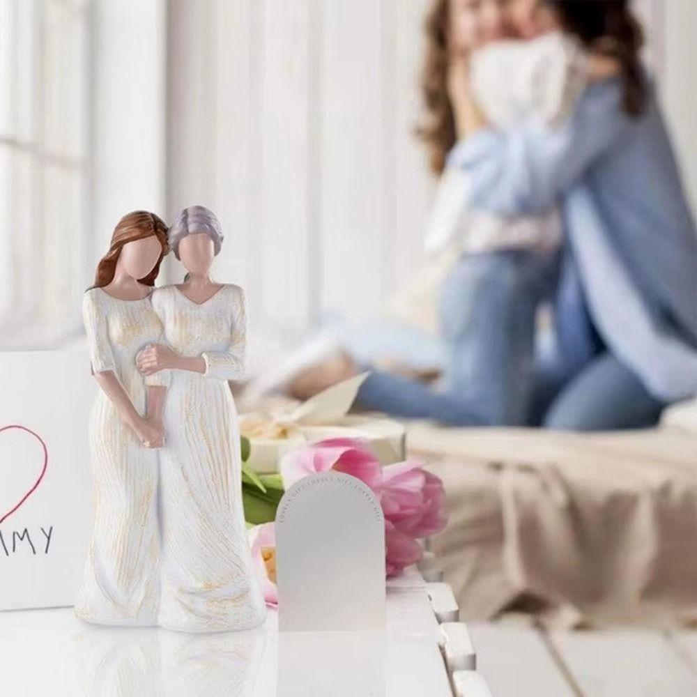 Elegant Mom Hug Daughter Sculptures Hand-Painte Family Sculpture  Living Room