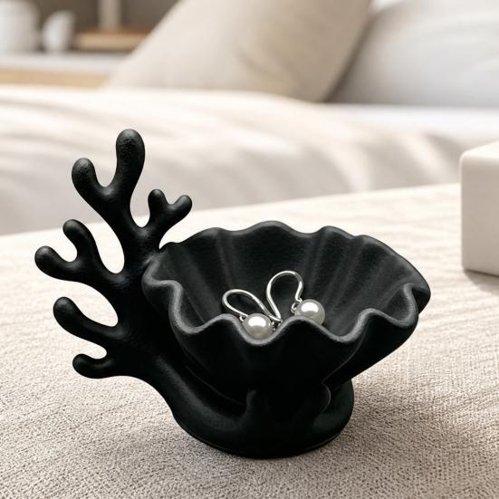 3D Printed Shell Shape Jewelry Dish Tray, Ocean Wave Organizer with Grooved Design, Matte Vanity Ring Earrings Necklaces Holder, Mothers Day