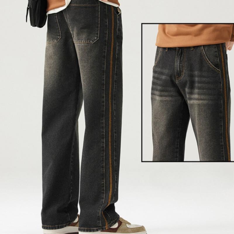 Pantalones Casuales Rectos Sueltos Retro con Aspecto Desgastado de Estilo Americano para Hombre de Primavera y Otoño