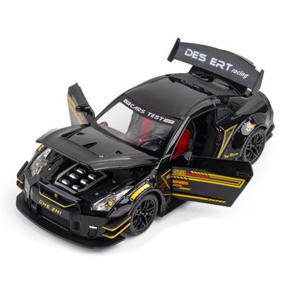 Metal Die Casting 1/24 Nissan GTR Sports Car Model Simulation Sound Light Rubber Tire Boy Birthday Gift Ornament