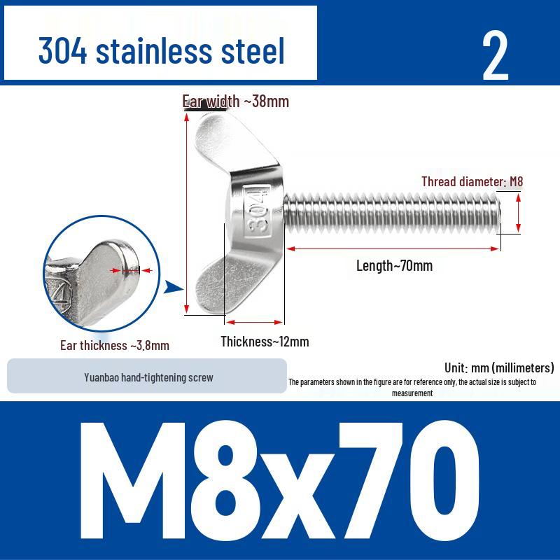 304 Stainless Steel Butterfly Weld Screw Yuanbao Hand-Tight Horn Bolt M3-M16