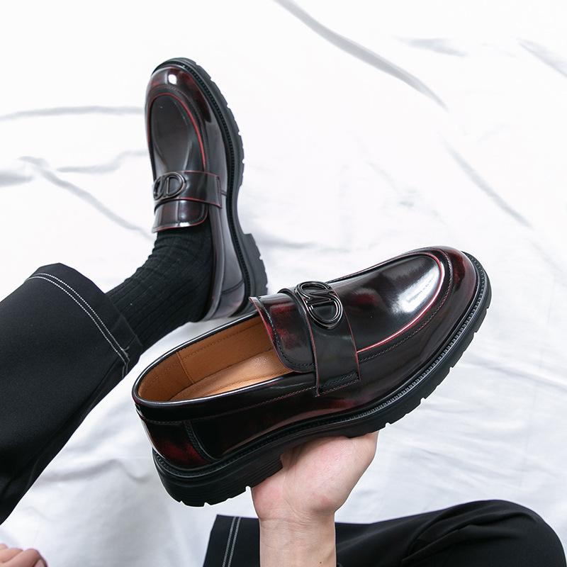 

Мужские лоферы на платформе с круглым носком из лакированной кожи, деловые повседневные кожаные туфли, туфли-перчатки на одной педали, мужская обувь, британская трендовая обувь 46