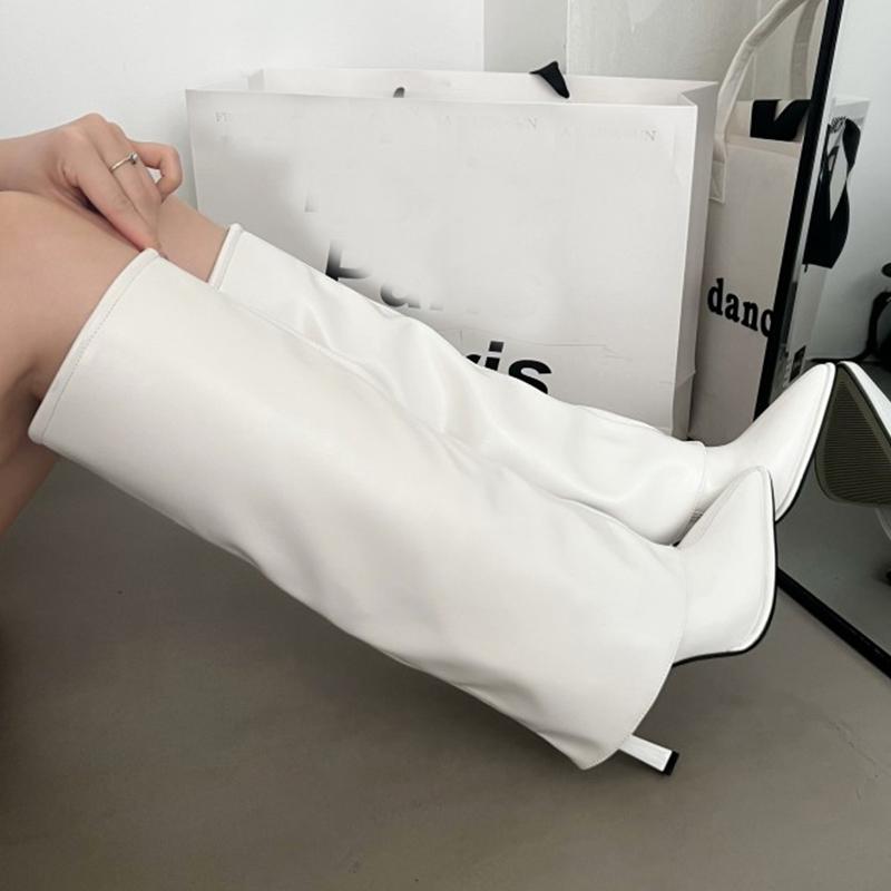 Mode Party Moderne Damen Kniehohe Stiefel Spitzschuh Mode Plissee Western Damen Lange Stiefel Schuhe Damen Pumps Absätze Schuhe