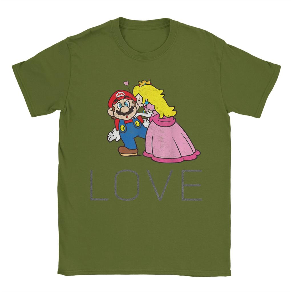 Unisex Super Marios Princess Peach Kiss Love T Shirt  Cotton Tops Vintage Short Sleeve Crewneck Tee Shirt Big Size TShirt