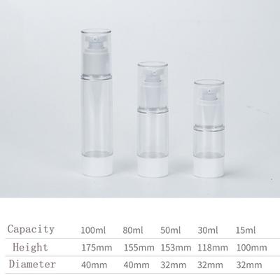 15Ml-100Ml Airless Lotion Cream Pump flaska påfyllningsbara genomskinliga resebehållare