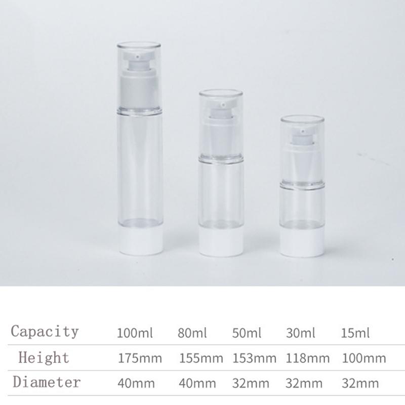 15 ml/30 ml/50 ml/80 ml/100 ml Airless-Lotionscreme-Pumpflasche, nachfüllbar, leer, durchsichtig, Reisebehälter, Flüssigkeitsvakuum-Pressglas