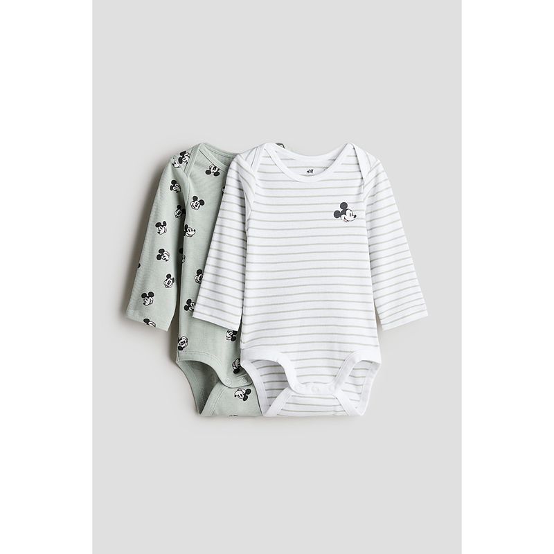 

[Серия Disney] HM Детская одежда Комбинезоны для малышек 2 штуки Летний тонкий детский ромпер 1213613 Light gray Green/Mickey Mouse 52/40