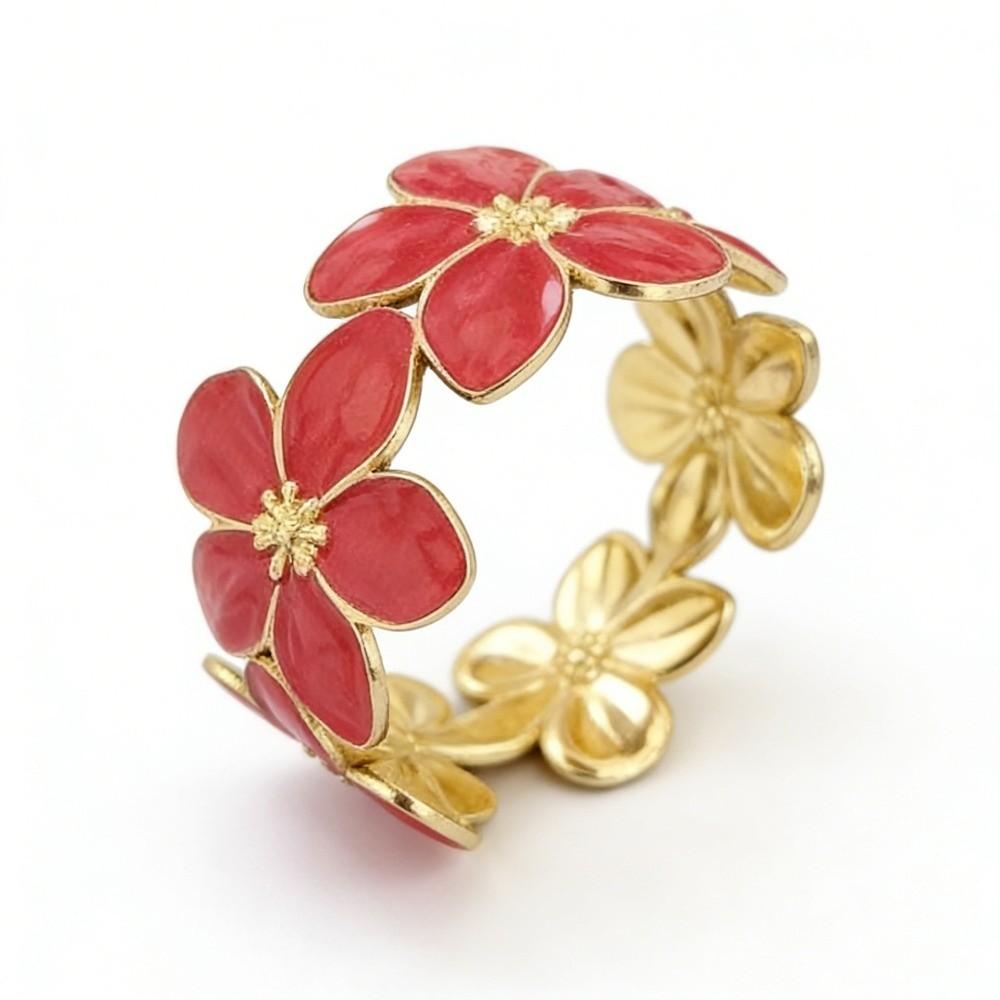 Dripped Oil Flower Cuff Bracelet Multicolor Floral Open Bangle Elegant Floral Bracelet Women