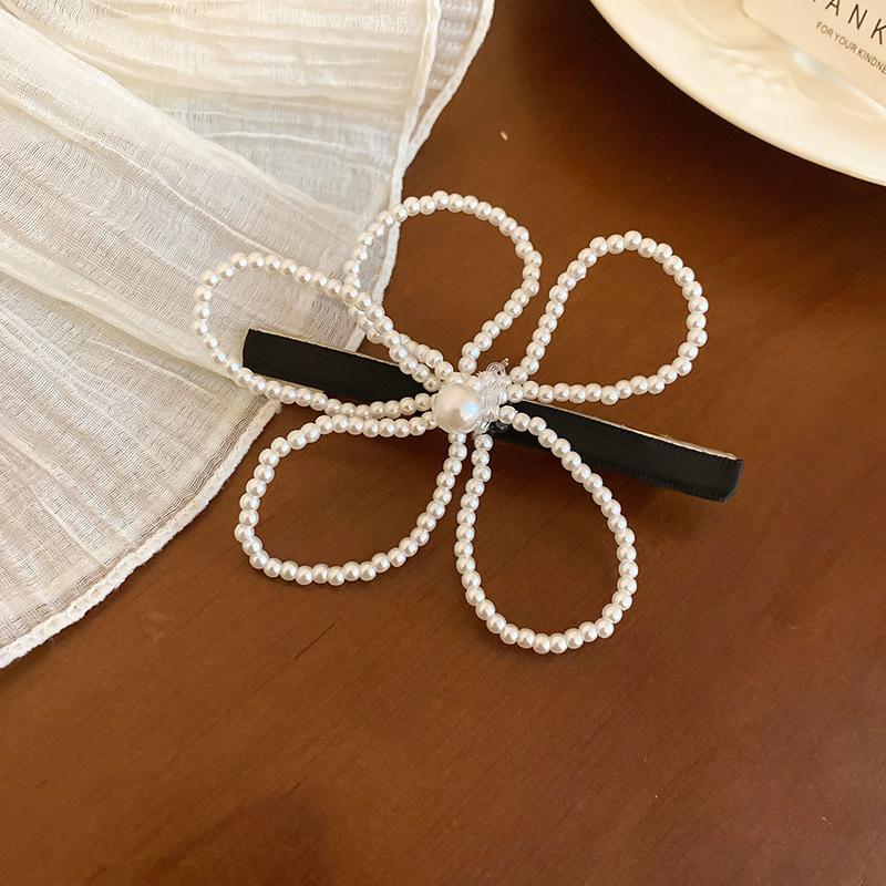 

Корейская версия заколки для волос с цветком и жемчугом, женская прическа на затылке, темпераментная, зажим-уточка, простая и модная челка, боковой зажим