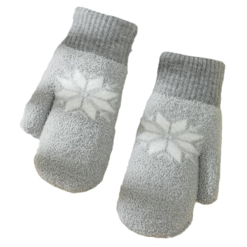 Korean-Style Cute Snowflake Lamb Wool Fingerless Winter Gloves: Thick, Warm, Double-Layered Mittens for Students.