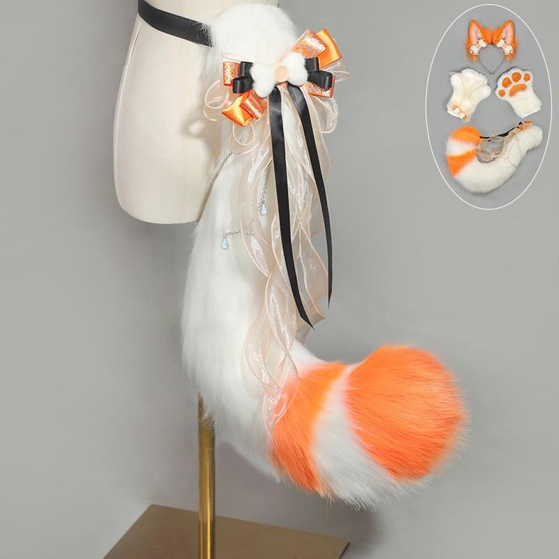 Handmade Fox Ear Headband Cat Paw Gloves Tail Set Cosplay Lolita Kawaii Costume Accessory