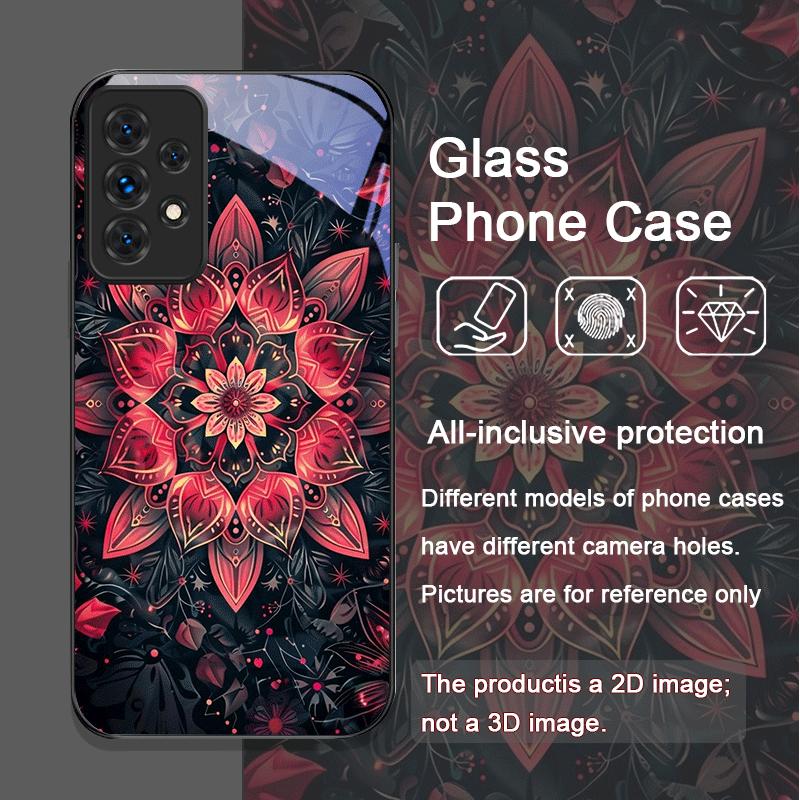 Vintage Mandala Lotusblumenmuster Gehärtetes Glas Handyhülle für Samsung Galaxy A56 A72 A55 A54 A53 A52 A36 A15 A14 A13 Cover