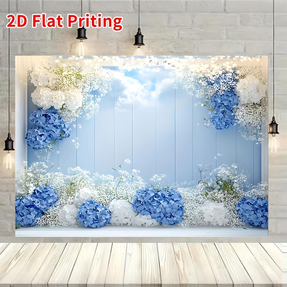 2D flat surface 1 piece of blue and white hydrangea flower background fabric suitable for graduation ceremony