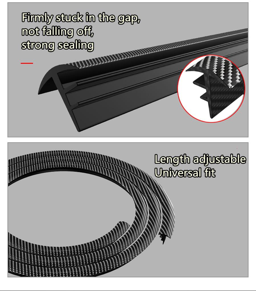 Car Dashboard Seal Strip - 1.6M Carbon Fiber Color - Noise Insulation Windshield Gap Rubber