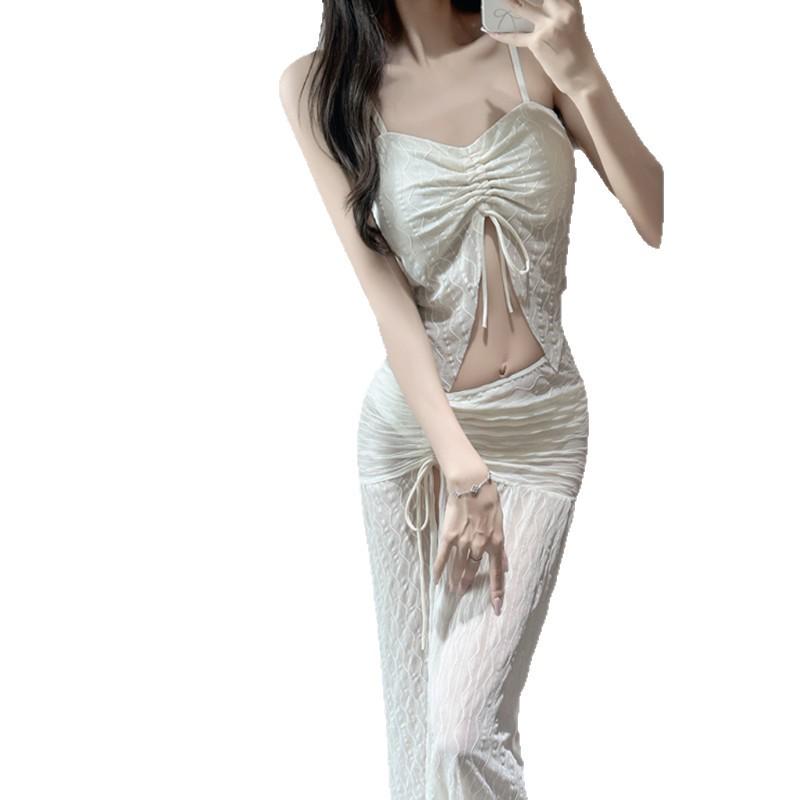 2025 Trendy Three-Piece Bikini Set: Long Dress, High-Waisted Bottoms, Perfect for Vacation or Hot Springs