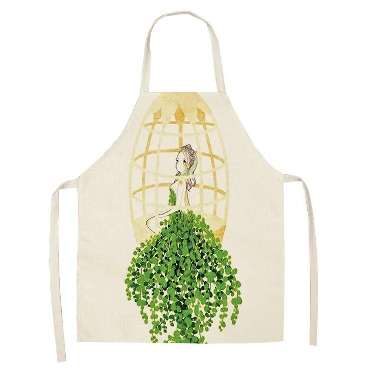 Cactus Plant Pattern Apron Adult Sleeveless Kitchen Cleaning Home Chef Baking Waist Bib