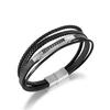 Handsome Men  Silver&gold&black Leather Bracelet with Stainless Steel Clasp