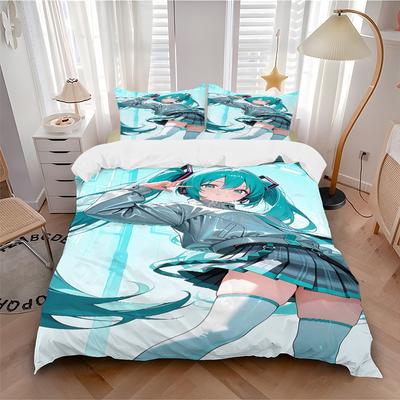 Virtual Vocaloid Character Print 3Pcs Bedding Setduvet Cover With 2 Bedropillowcase Home Birthday Gift