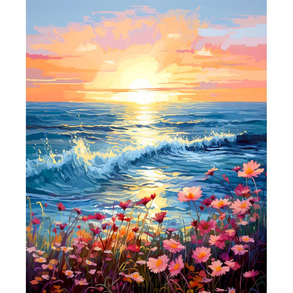 CHENISTORY Coloring By Number Sunset Scenery For Adults DIY Picture By Numbers Seascape Flower Drawing On Canvas Home Decor Gift