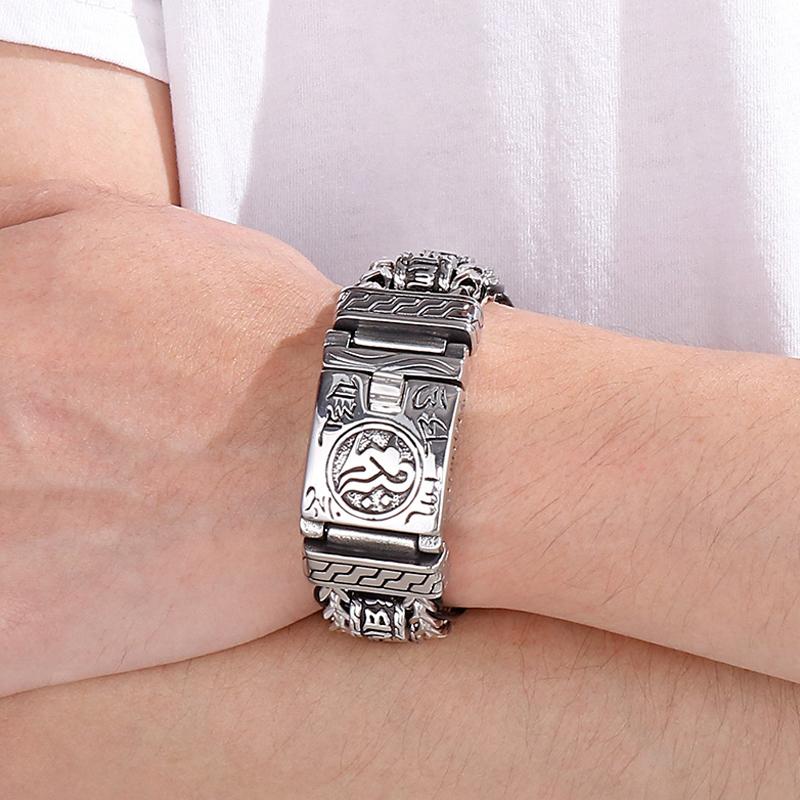 Religious Bracelet for Men 316L Stainless Steel 22MM Buddhist Scriptures Link Men's Bracelets Leather On Hand Jewelry Massive