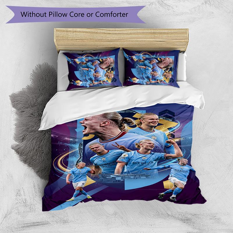 Set Biancheria da Letto 3 Pezzi Stampato Erling Haaland Traspirante Copripiumino con Federe Biancheria da Letto Decorativa per Camera da Letto Casa