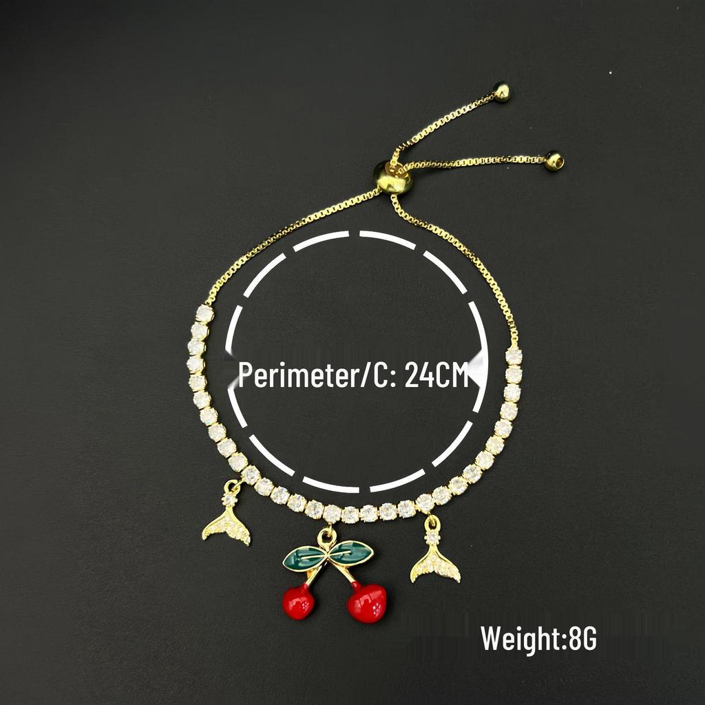 Full Diamond Cherry Zircon Bracelet Heart Crown Pendant - European & American Luxury Fashion