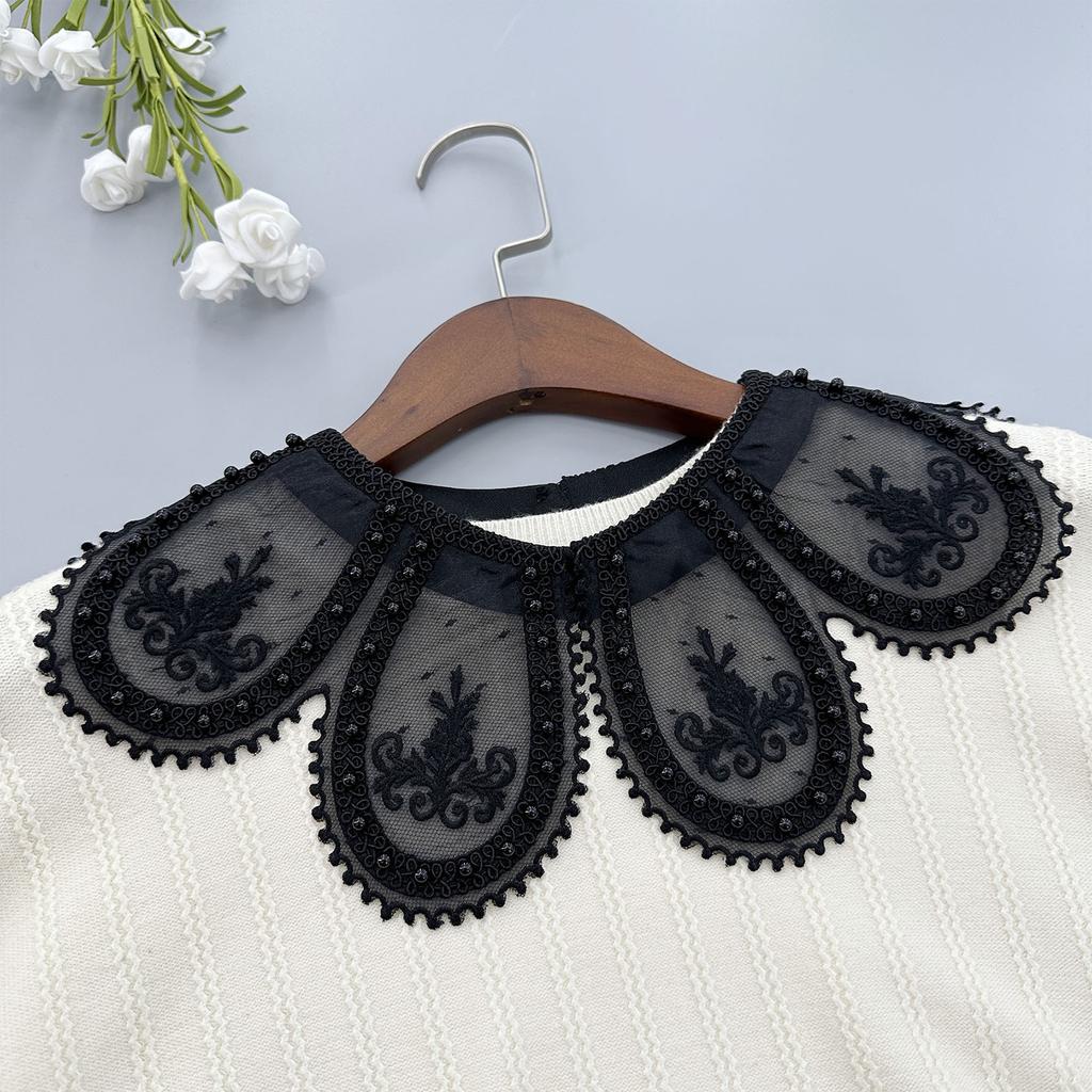 Decorative Embroidery Petal Cape False Collar for Stylish Ladies Elegant Pearls Beaded Shawl Wrap for Sweater and Dress