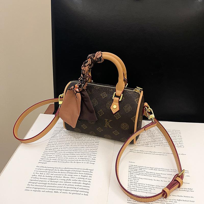 New Fashionable Contrasting Color Silk Scarf Pillow Bag Portable Shoulder Oblique Span Trendy Women's Bag