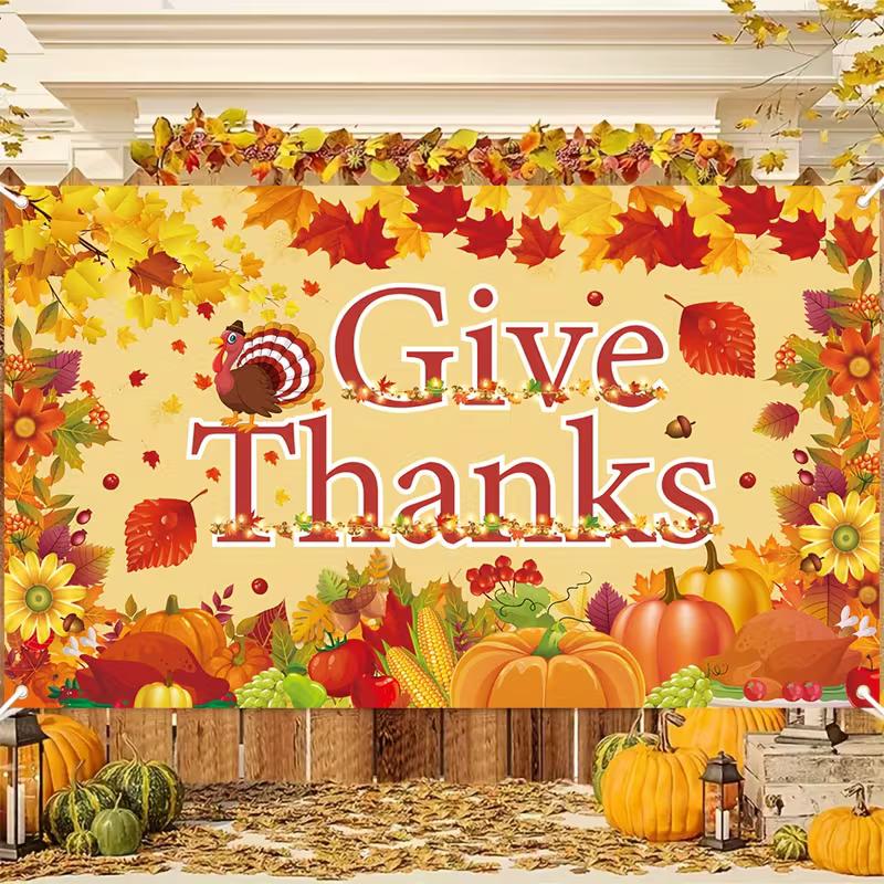 2D Autumn Harvest Turkey and Pumpkins Photo Background