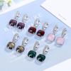 2026 Full Diamond Geometric Square Earrings, Women's Simple Pink Purple Diamond Light Luxury Temperament, High-end Zircon Earrings