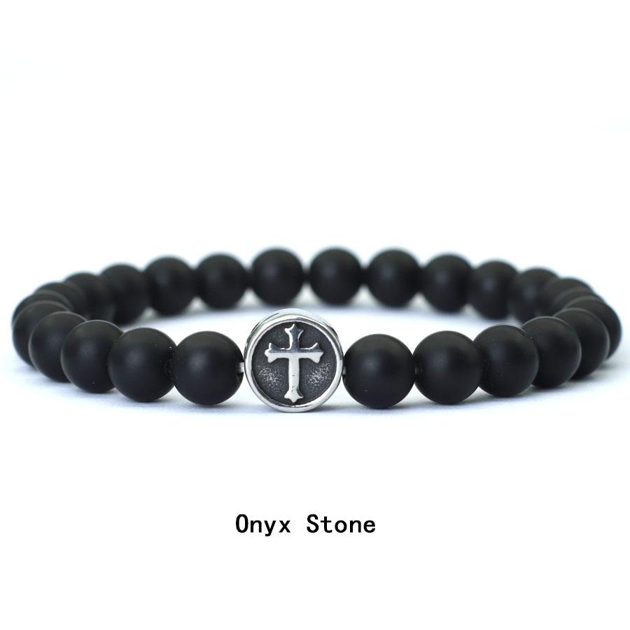 

Minimalist Cross Bracelet For Men Stainless Steel Viking Braclet Tiger Eyes Blue Howlite Stone Beaded Braslet Healing Brazalete оникс