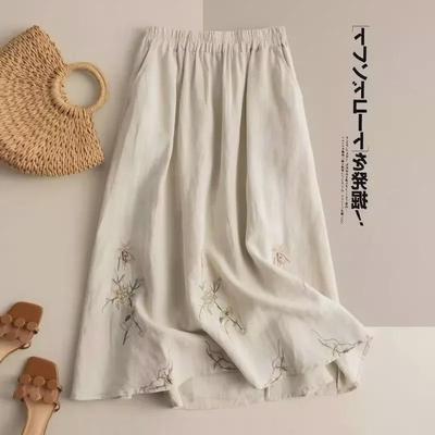 Women's 2023 Summer Unique Retro Ethnic Embroidered Slim A-Line Midi Skirt