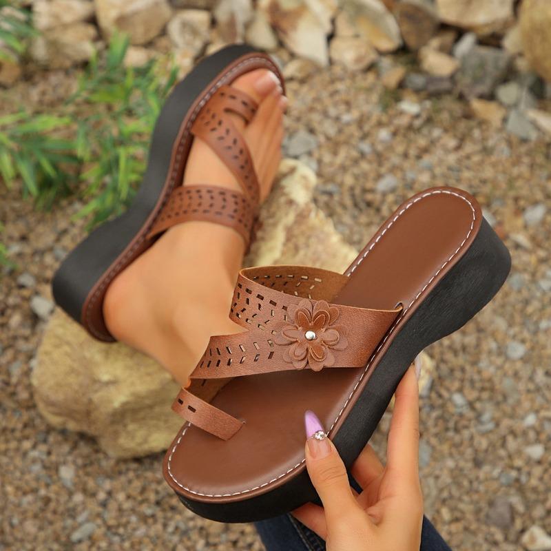 

Women’s Plus Size Boho Floral Slip-On Sandals, Thick Sole Retro Summer Casual Shoes 36