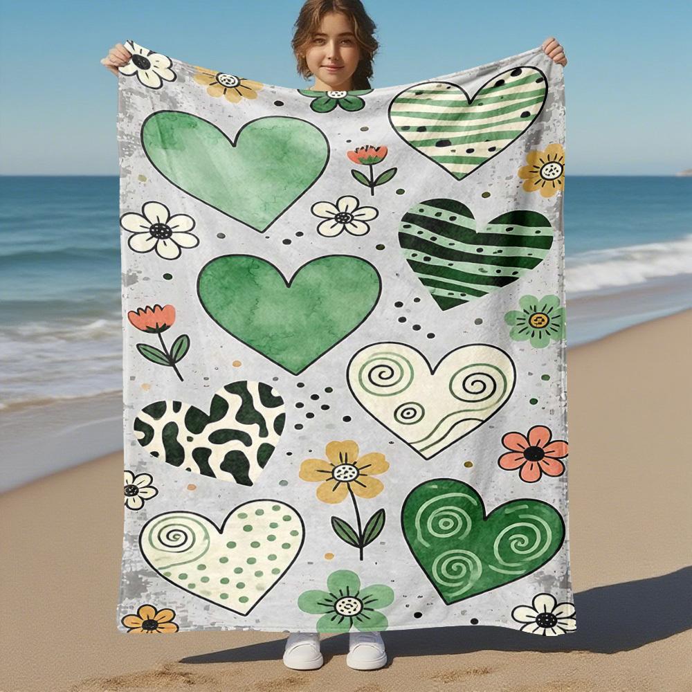 1pc heart flower Outdoor Flannel Blanket Soft Warm All-Season Throw for Sofa Bed Car Camping Office, Cozy Gift Idea1267S