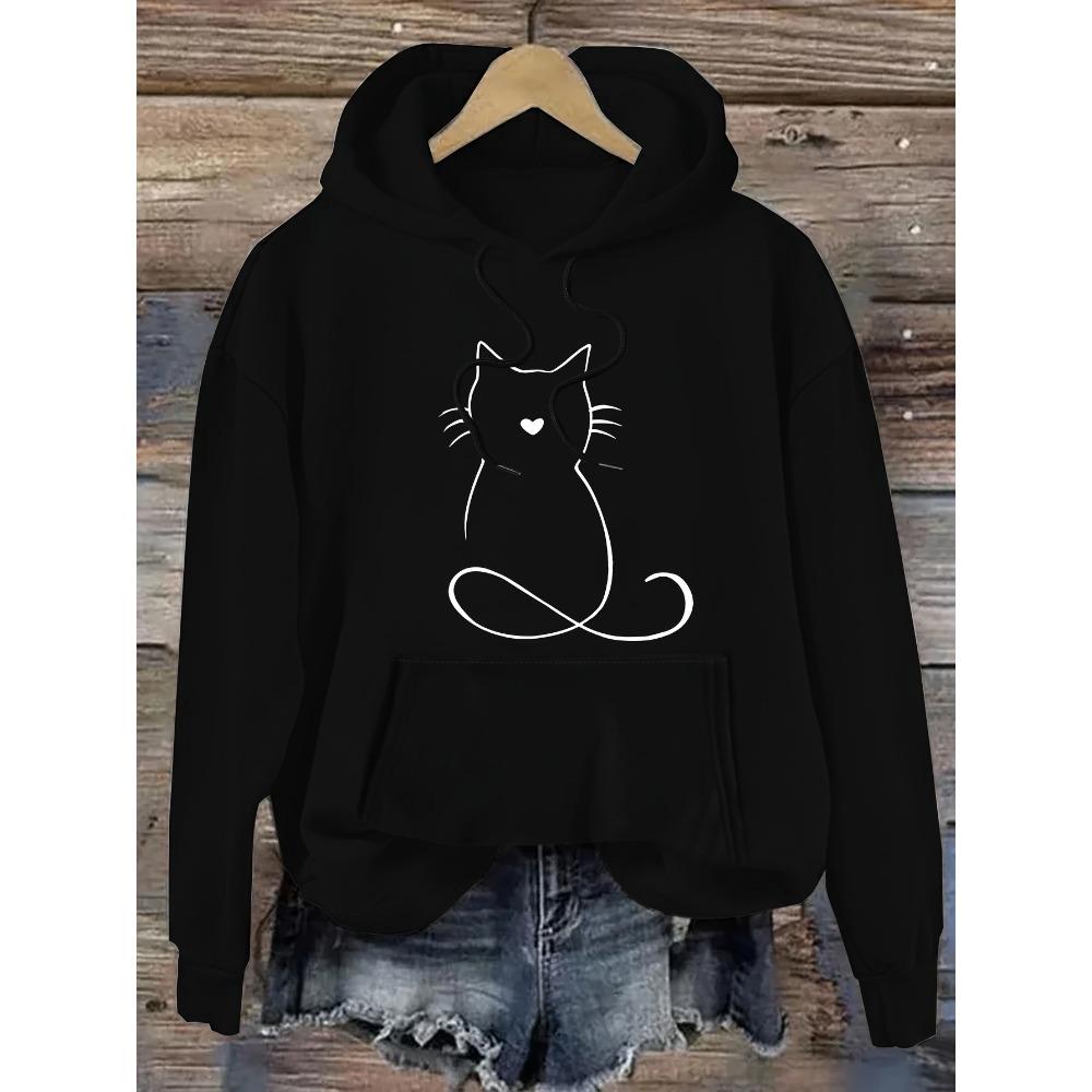 Casual Cat Print Hoodie Women's Clothing Hooded Sweatshirt Cute Long Sleeve Autumn Winter Hoodie Fashion Sweatshirt