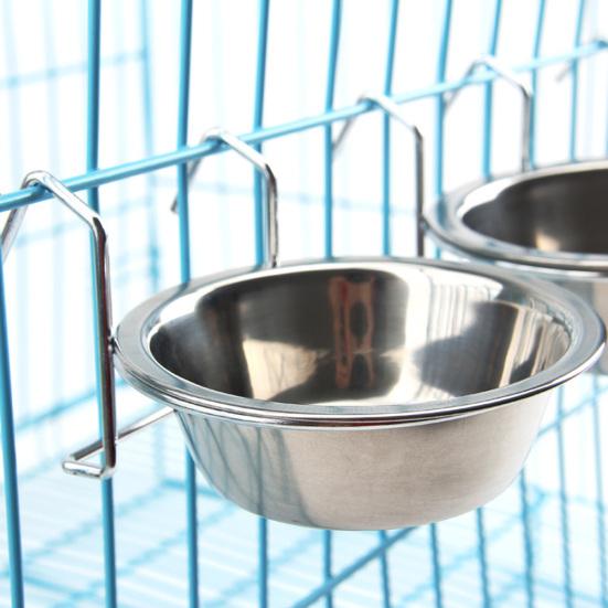 Puntos Pet Stainless Steel Dog Bowl Cage Crate Hanging Food Dish Water Feeder with Hook