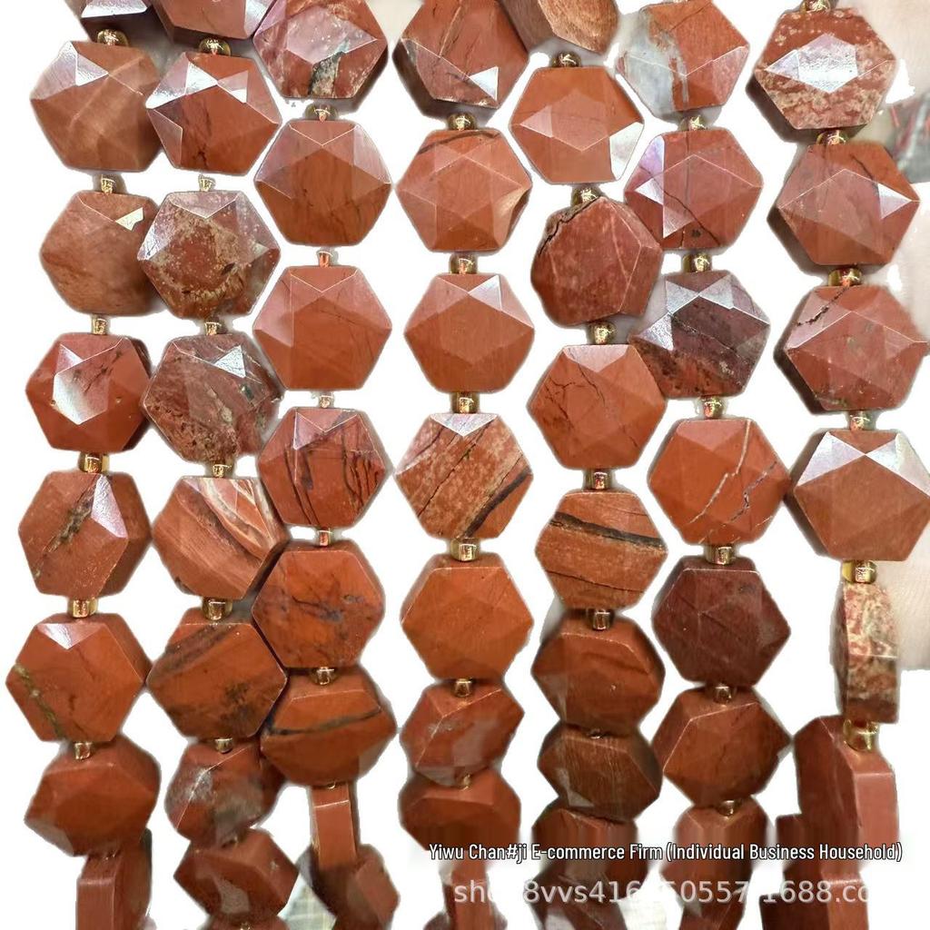 12mm Hexagonal Faceted Natural Red Agate & Green Aventurine Flower DIY Jewelry Accessories