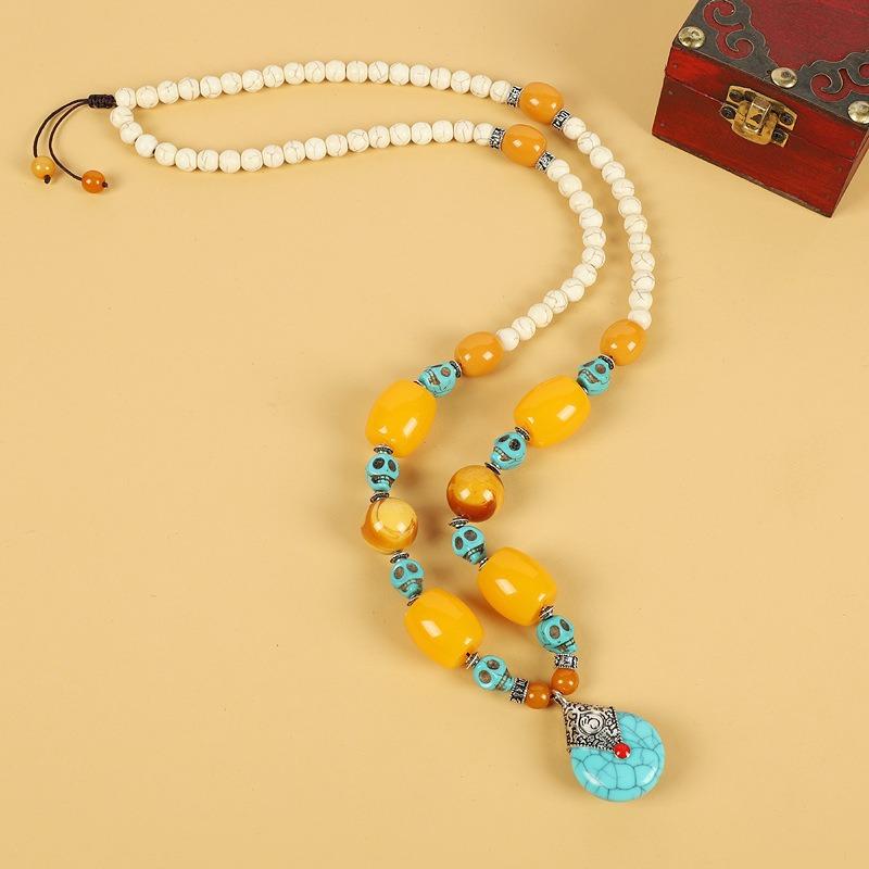 

Тибетское ретро длинное ожерелье для мужчин и женщин Тибетский универсальный преувеличенный кулон с бисером дзи из бирюзы Аксессуары для одежды Сицзана