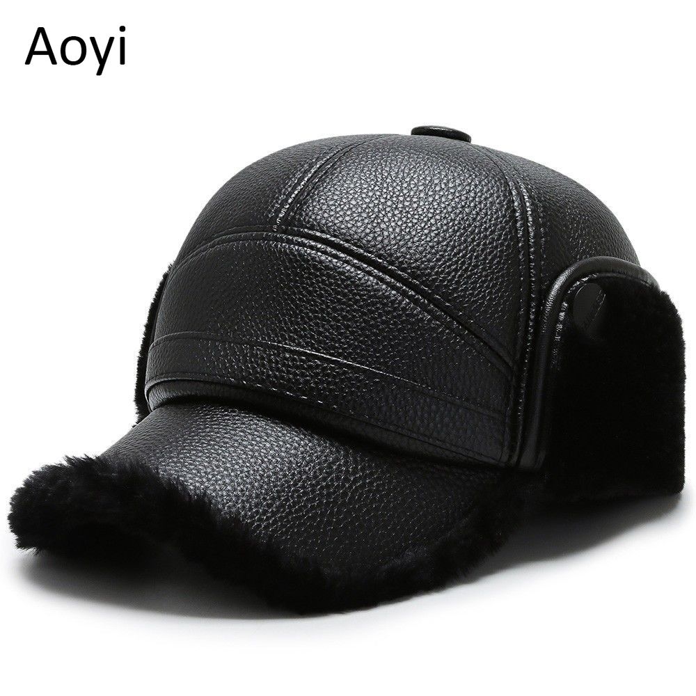 Leather Bomber Hats Men's Winter 