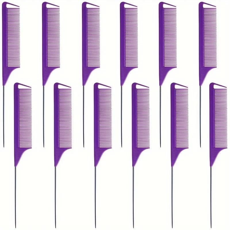 12pcs/24pcs Rat Tail Comb with Stainless Steel Pintail Heat Resistant Carbon Fiber Tooth Hair Styling Hairdressing Comb Tools