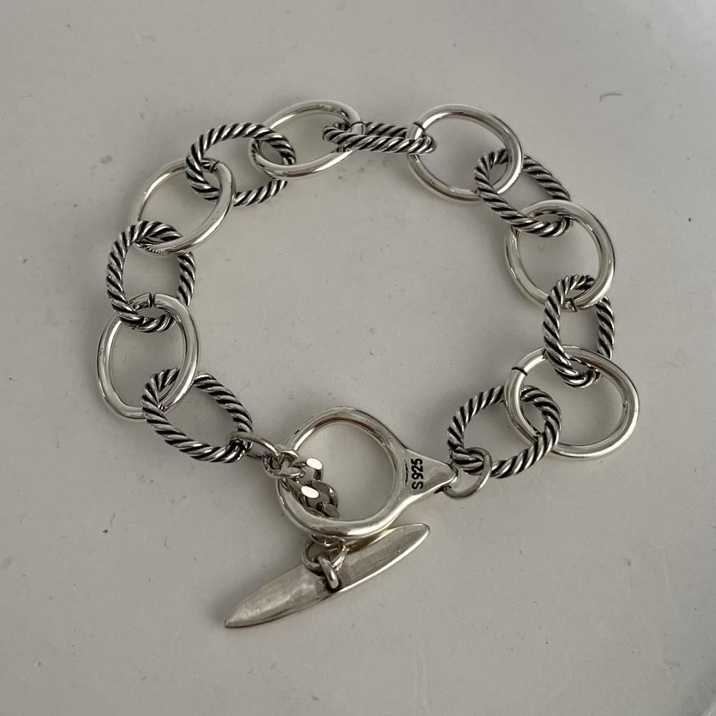 100% Solid 925 Silver Metal Bracelet for Women Vintage Handmade Simple Retro Heart Chain Bracelet Birthday Gift Party