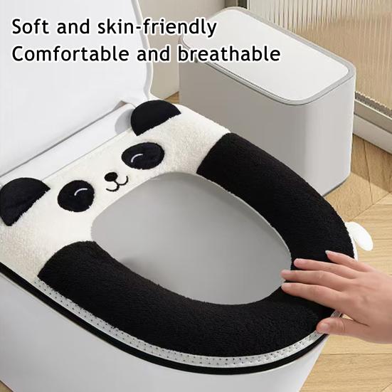 Toilet Mat with Handle Cartoon Panda Design Thickened Velvet Toilet Seat Cover Bathroom Dorm Hotel Accessories