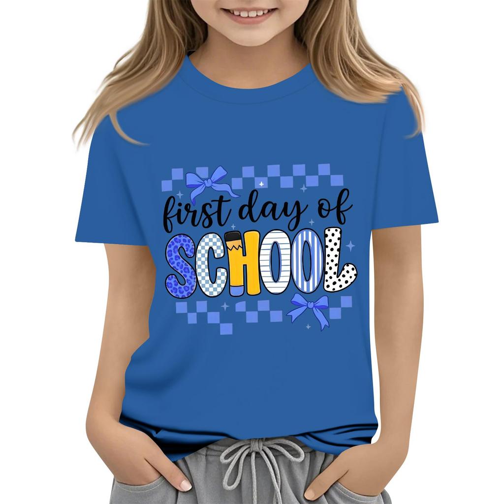 Children's Casual and Fashionable Round-Neck Printed Short-Sleeve Top for Back-to-School