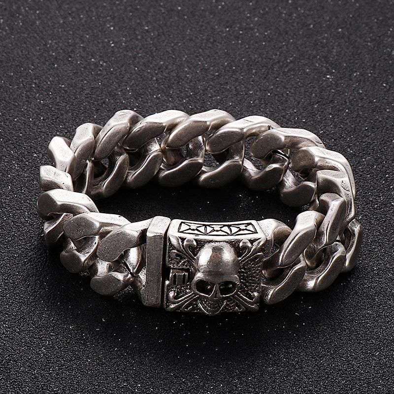 4 Styles Silver Color Personalized Cuban Chain Bracelet European and American Men's Skull Head Bracelet