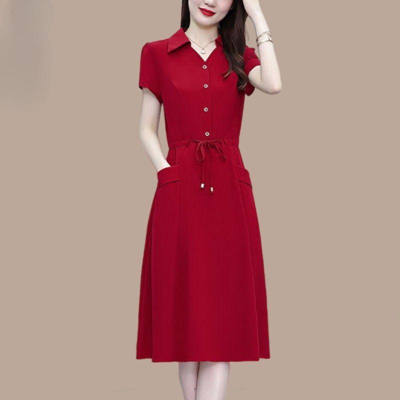 Modisches Sommerkleid für Mütter Lockere Passform Bindegürtel Elegant und Schlankmachend Mittelalte Frauen