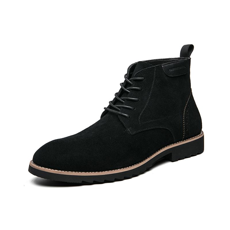 Fashion Brand Cow Suede Leather Men's Boots Men Business Casual High Top Leather Shoes Autumn Winter with Fur Fashion Oxfords For Men